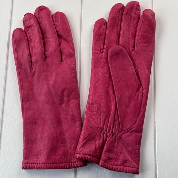 Vintage Grandoe Pink Leather Gloves women's size 8 Acrylic Lined - Picture 1 of 5